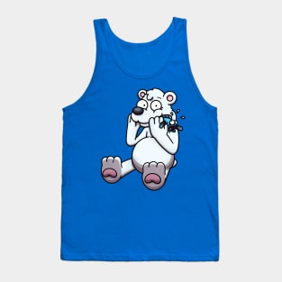 Cartoon Polar Bear Getting Caught Eating Fish Tank Top